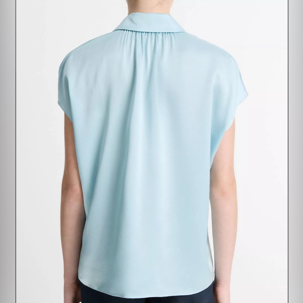 Silk Cap-Sleeve Ruched-Back Blouse - Picture 2 of 5